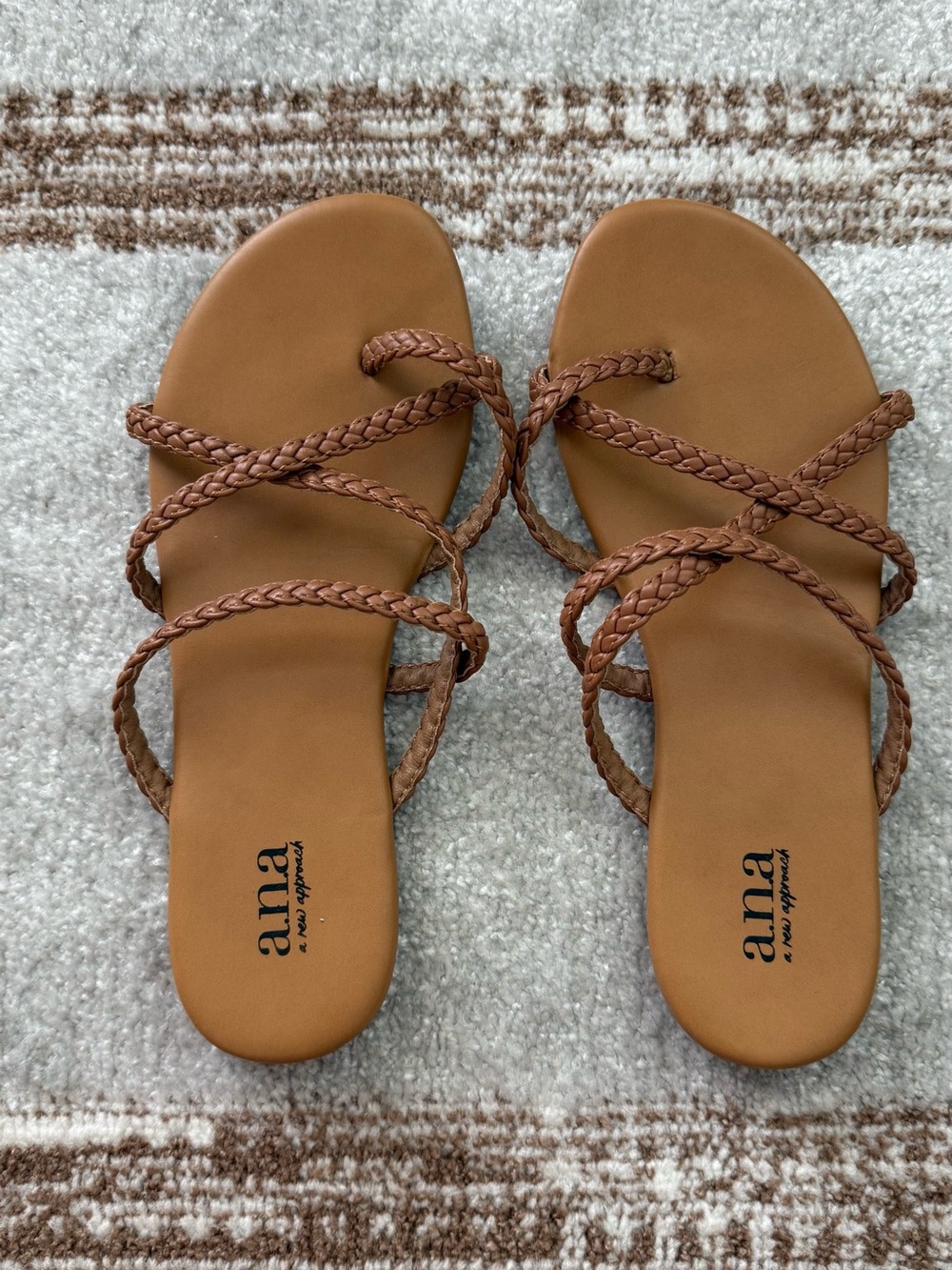 Anthropologie Braided Strappy Brown/Tan Slide Sandals